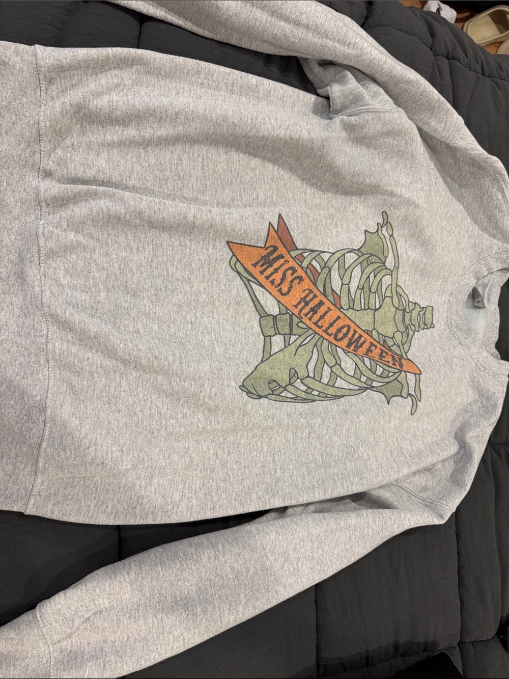 Gildan Heather Gray "Miss Halloween" Skeleton Graphic Hoodie - Picture 2 of 4